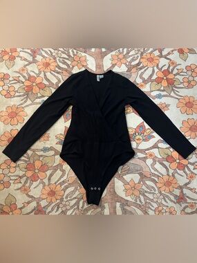 H&M Black Long-Sleeve Wrap Bodysuit